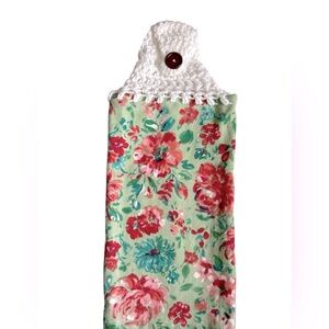 Hand Crafted Floral Kitchen Hand Towel with Crochet Top